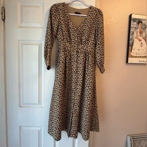 J. Crew Tan Leopard Print Long Sleeve Dress